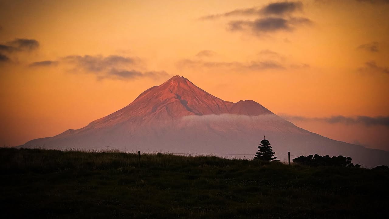 Mt Taranaki golden glow - captured from Opunake.