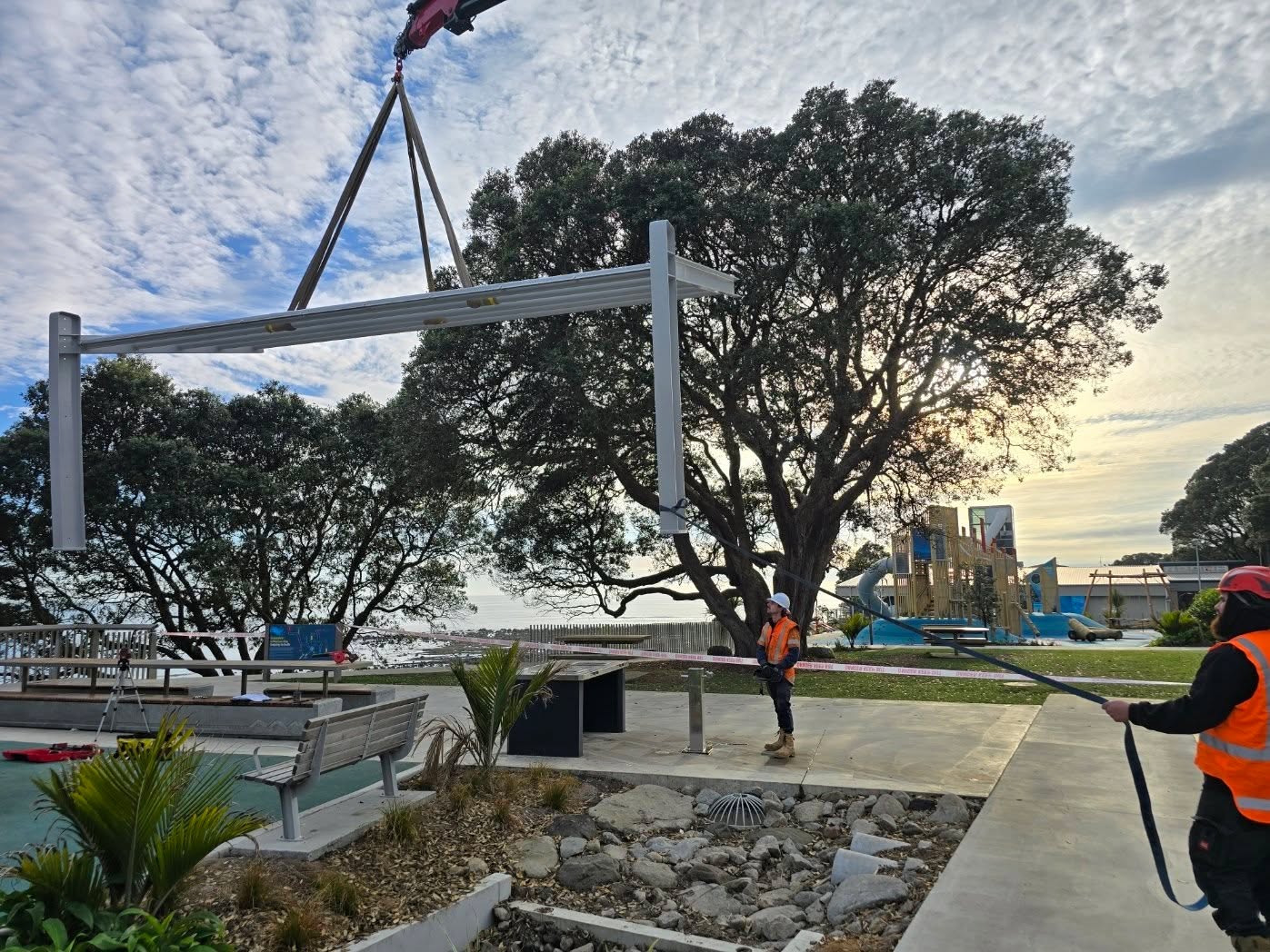 Photos: Shade structure installed at Destination Kāwaroa